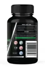 A black MK-677 supplement bottle displays a label with product facts, 15mg dosage, disclaimer, certification icons, barcode, and a Not for human consumption notice.